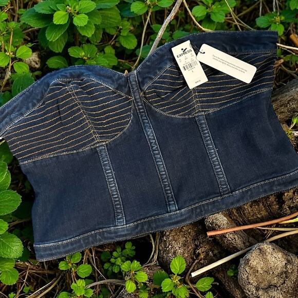NWT Express Denim Corset Tank Top Zip Back Fitted Strapless Women's Size Large - Picture 2 of 5